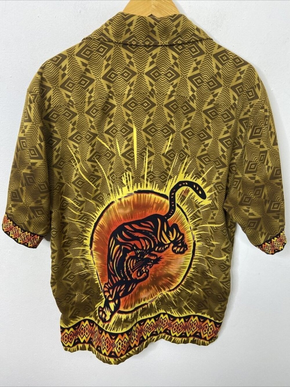 Vintage Mecca Men S Hawaiian African Safari Short Sleeve Shirt Hip Hop Tiger